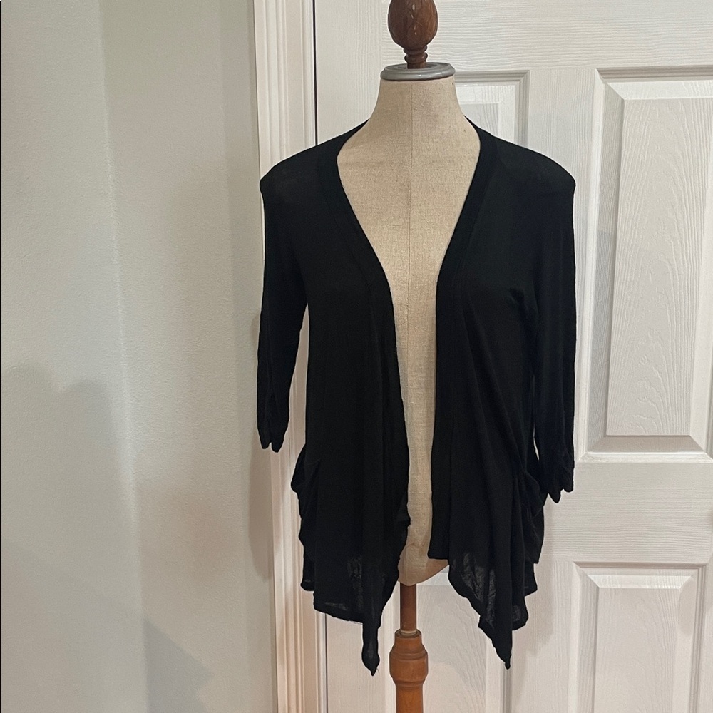 Mauve open front black cardigan Sweater 3/4 sleeve pockets women women’s size S